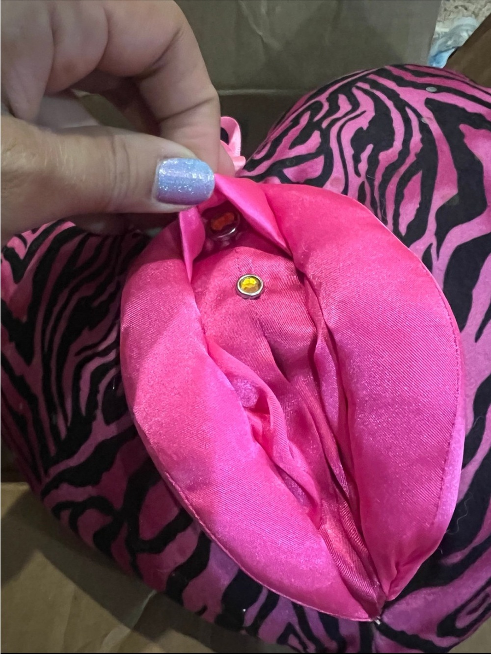 Pink Zebra Heart Pillow - Picture 3 of 7